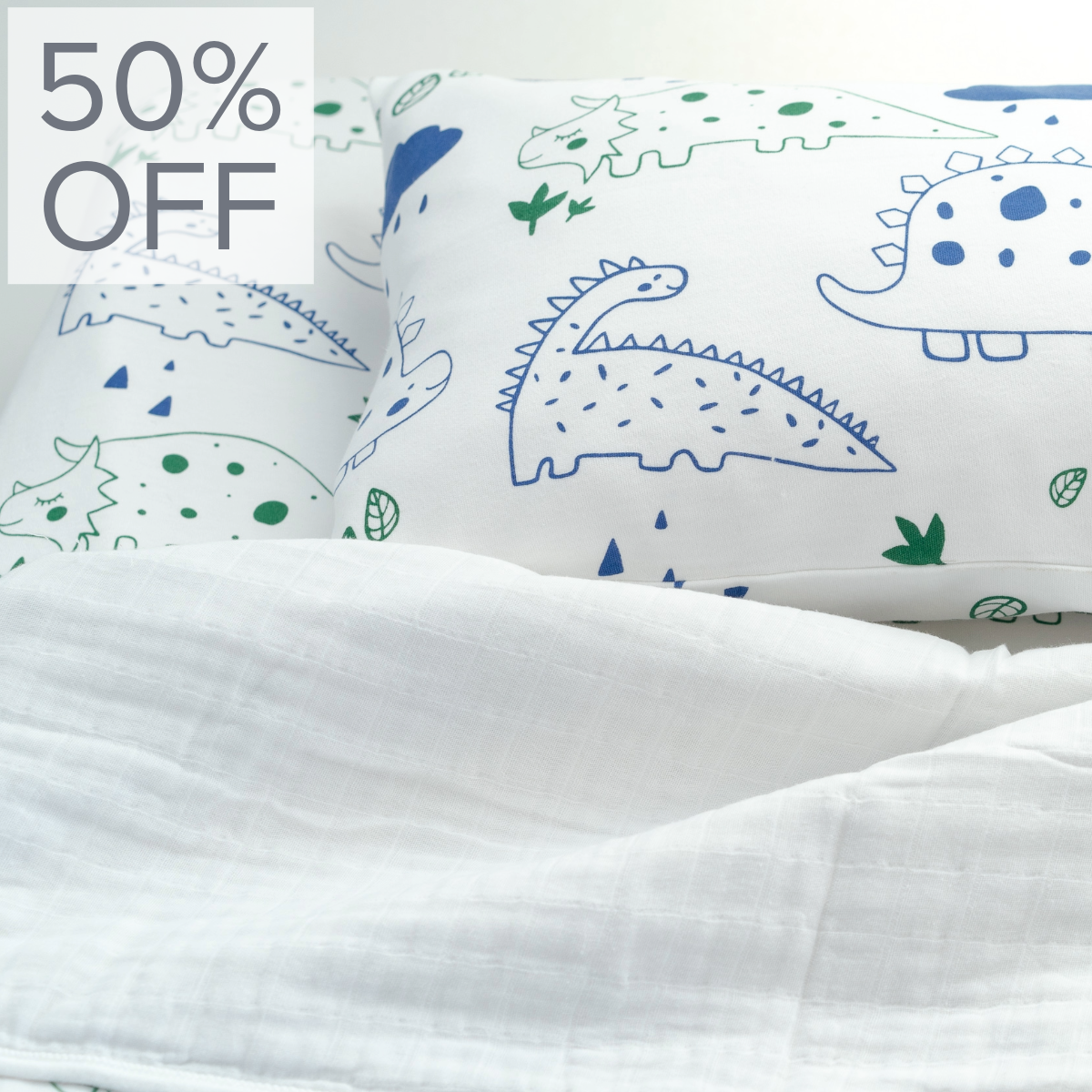 Organic Interlock Toddler Pillowcase - Dinos - Animal Collection