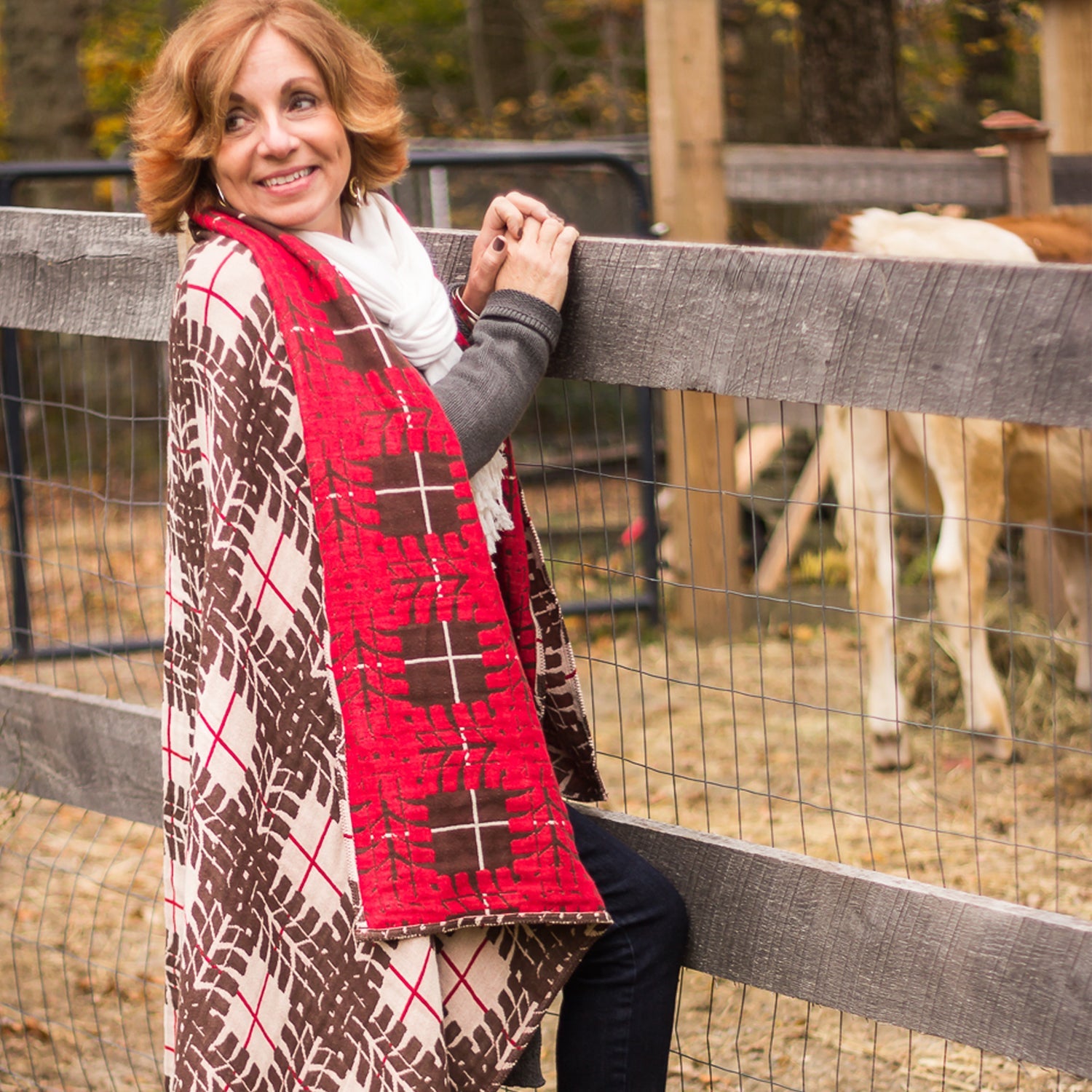 Organic Cotton Throw Blanket, Man Cave in Brown & Red 5