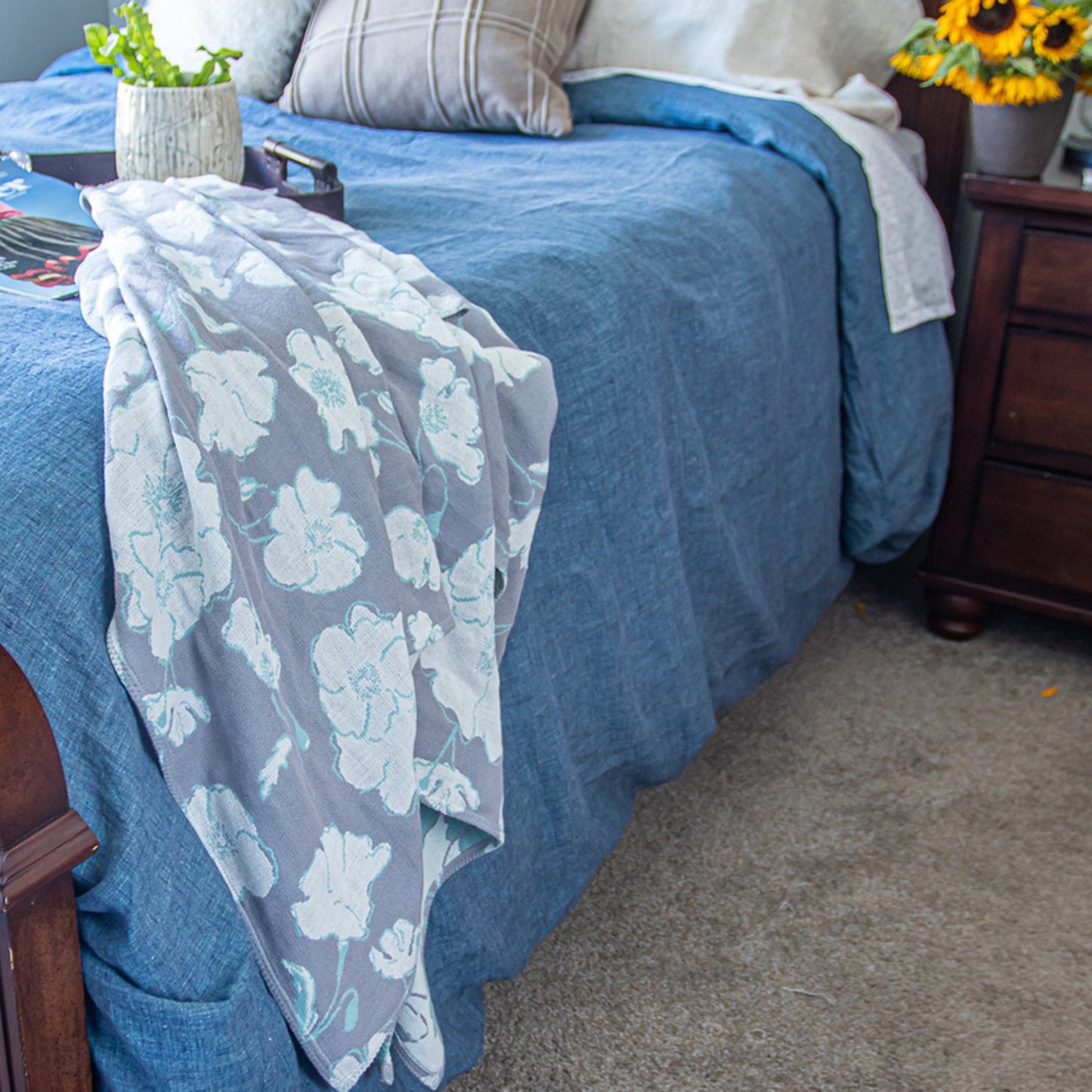 Cotton Throw/Blankets made with organically grown cotton Graceland Sage & Grey 23