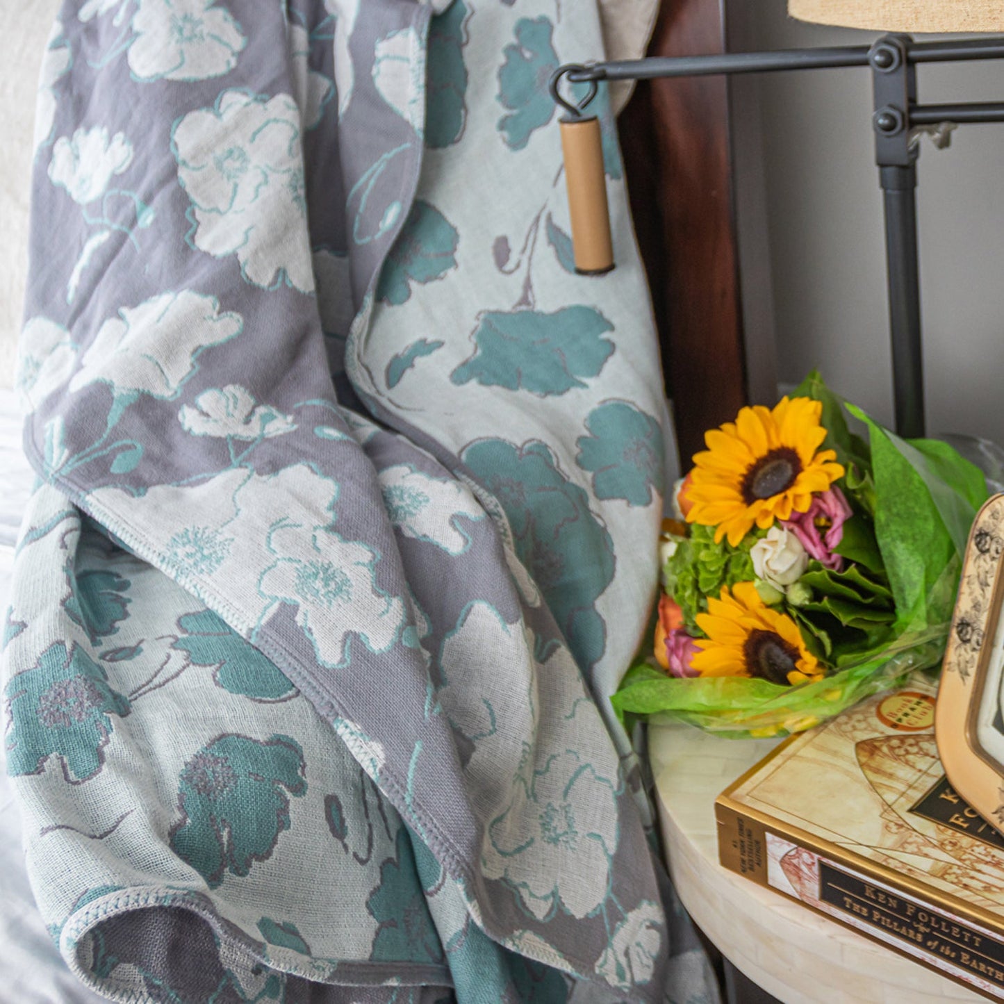Cotton Throw/Blankets made with organically grown cotton Graceland Sage & Grey 1