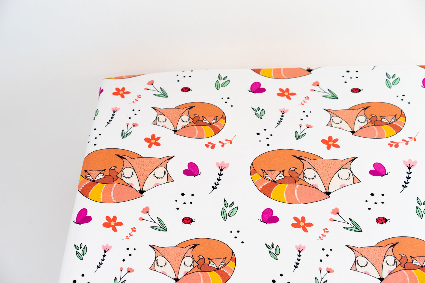 Organic Cotton Interlock Crib Sheet - Snuggling Foxes - Animal Collection - Magnolia Organics