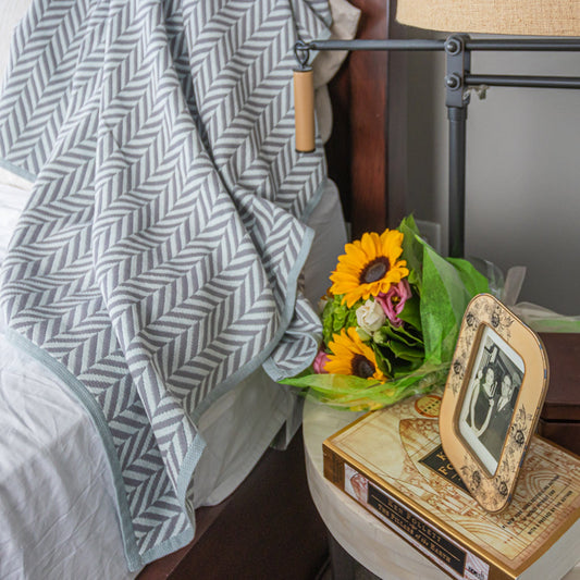 Cotton Throw/Blankets made with organically grown cotton Herringbone Grey 1