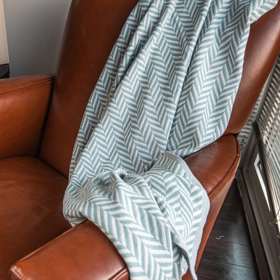 Cotton Throw/Blankets made with organically grown cotton Herringbone Sage