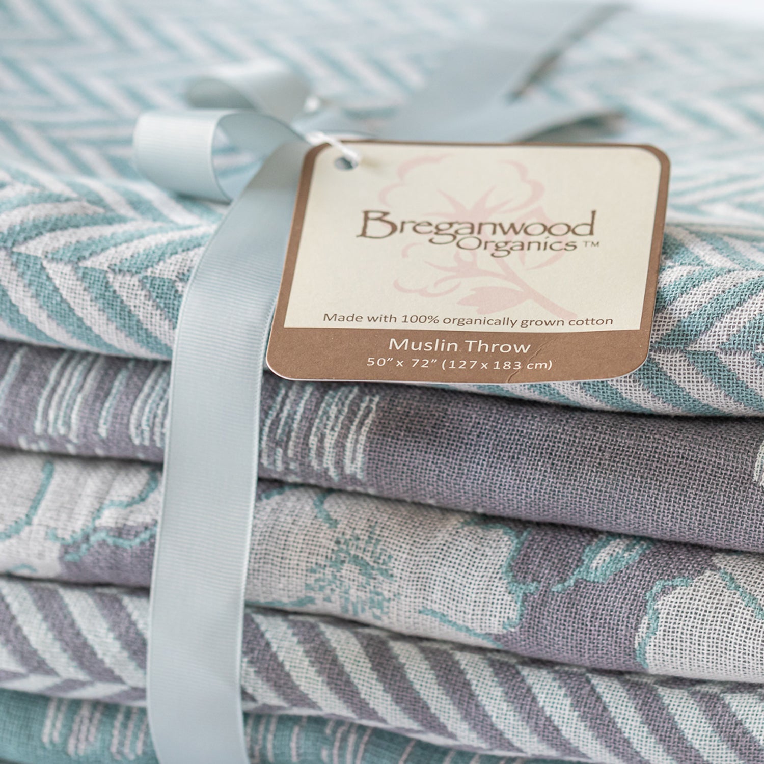 Cotton Throw/Blankets made with organically grown cotton Herringbone Sage 6