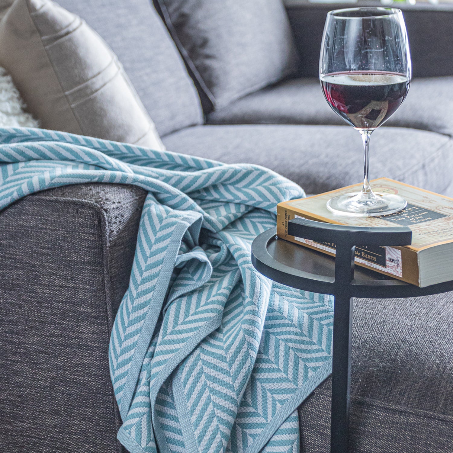 Cotton Throw/Blankets made with organically grown cotton Herringbone Sage 4