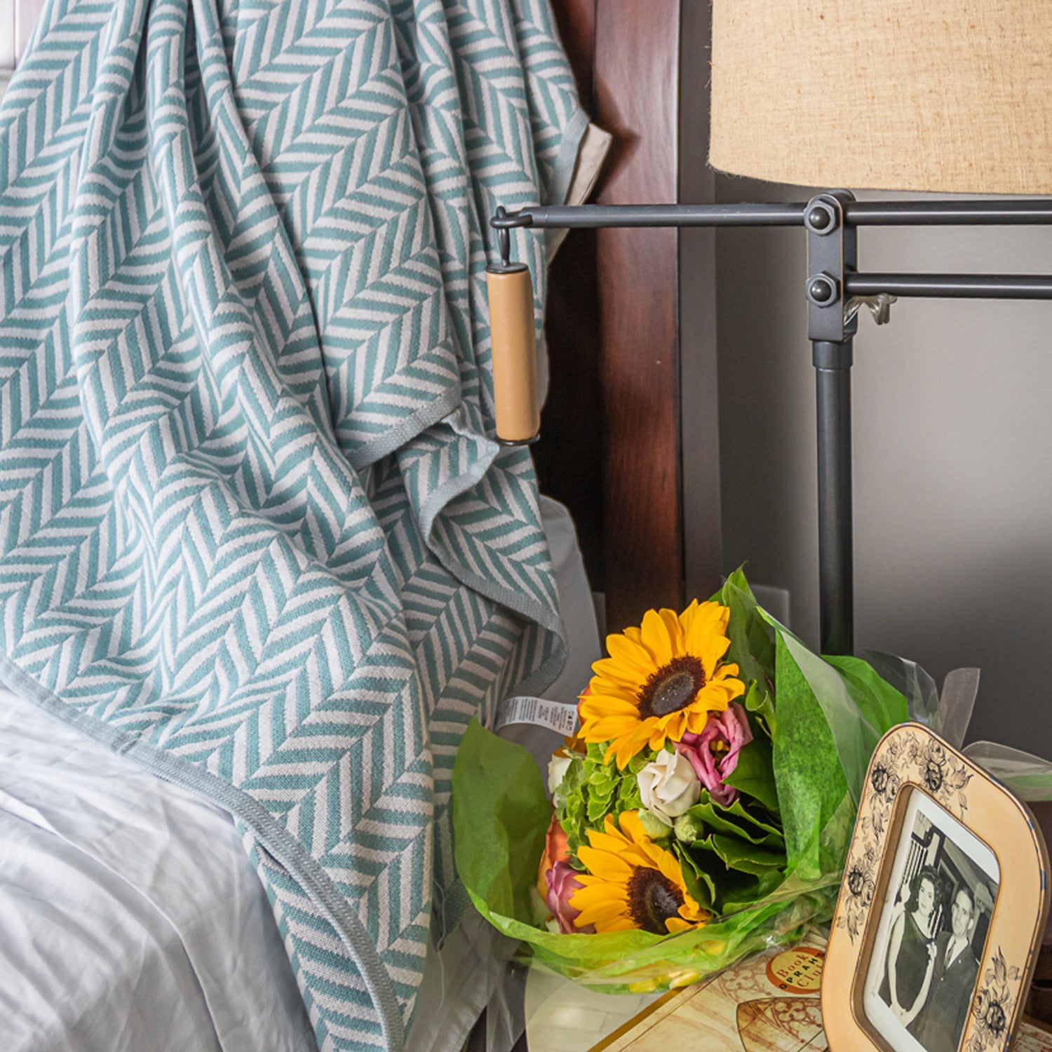 Cotton Throw/Blankets made with organically grown cotton Herringbone Sage 5