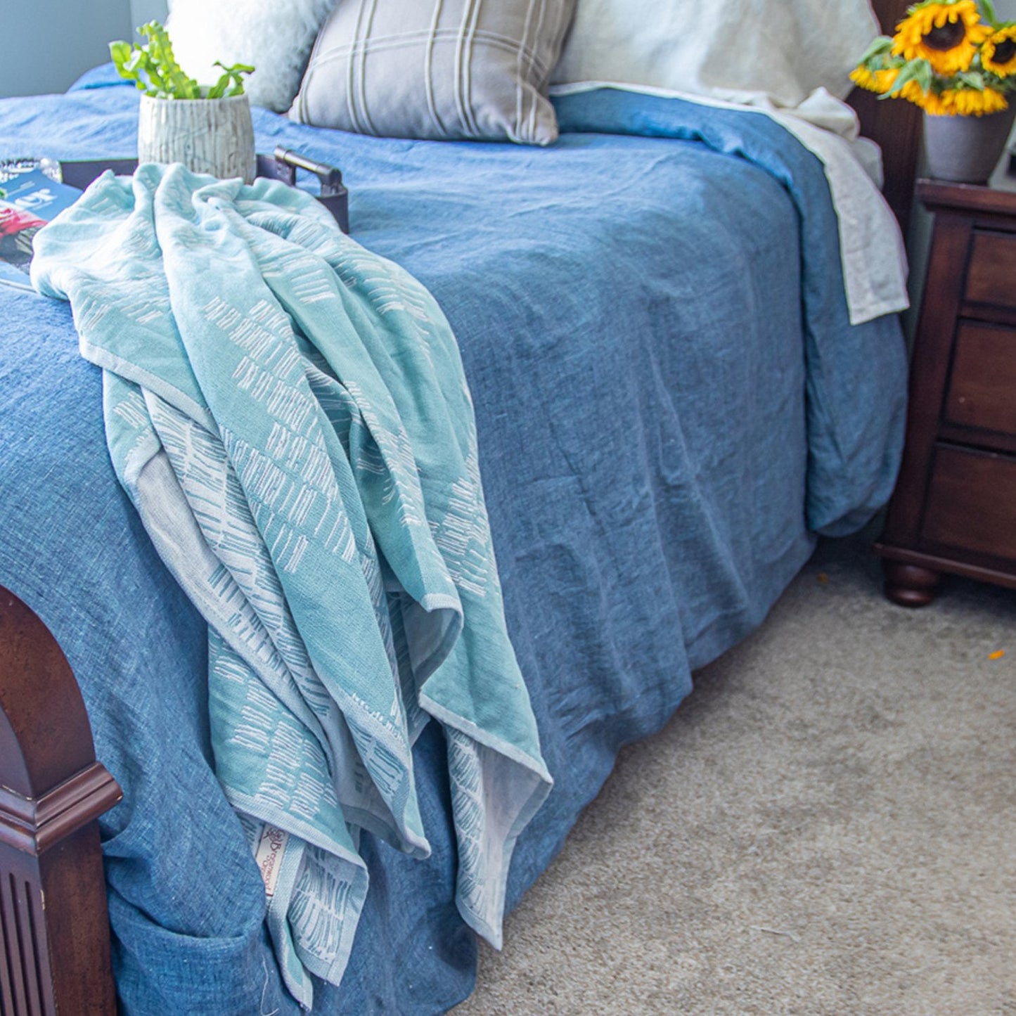 Cotton Throw/Blankets made with organically grown cotton Shoreline Sage 2