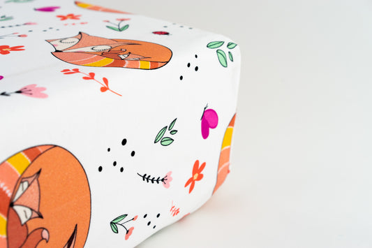 Organic Cotton Interlock Crib Sheet - Snuggling Foxes - Animal Collection - Magnolia Organics